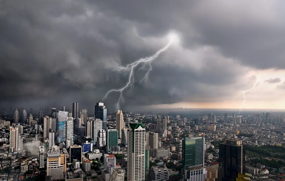 high rise building's roof being struck bylightning