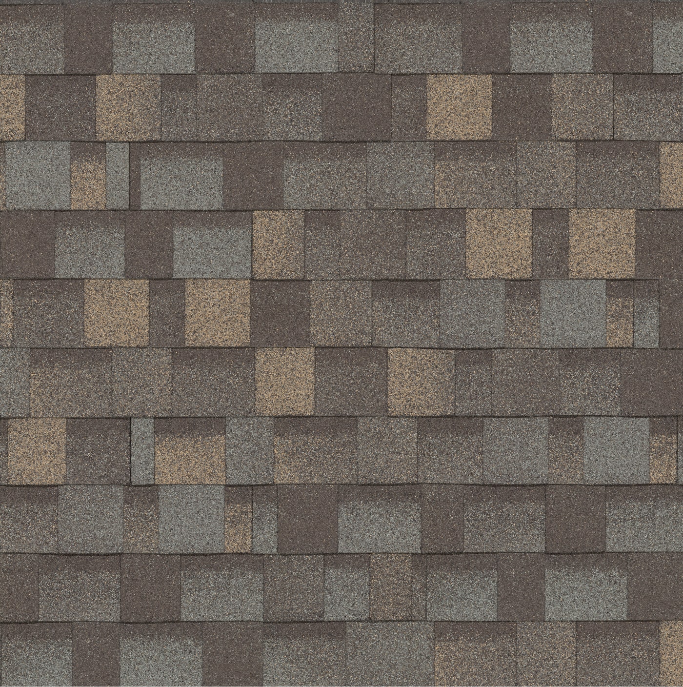 Close-up view of a Dynasty multi-colored asphalt shingle roof with shades of brown, grey, and beige, perfectly capturing the timeless elegance of Weatherwood.