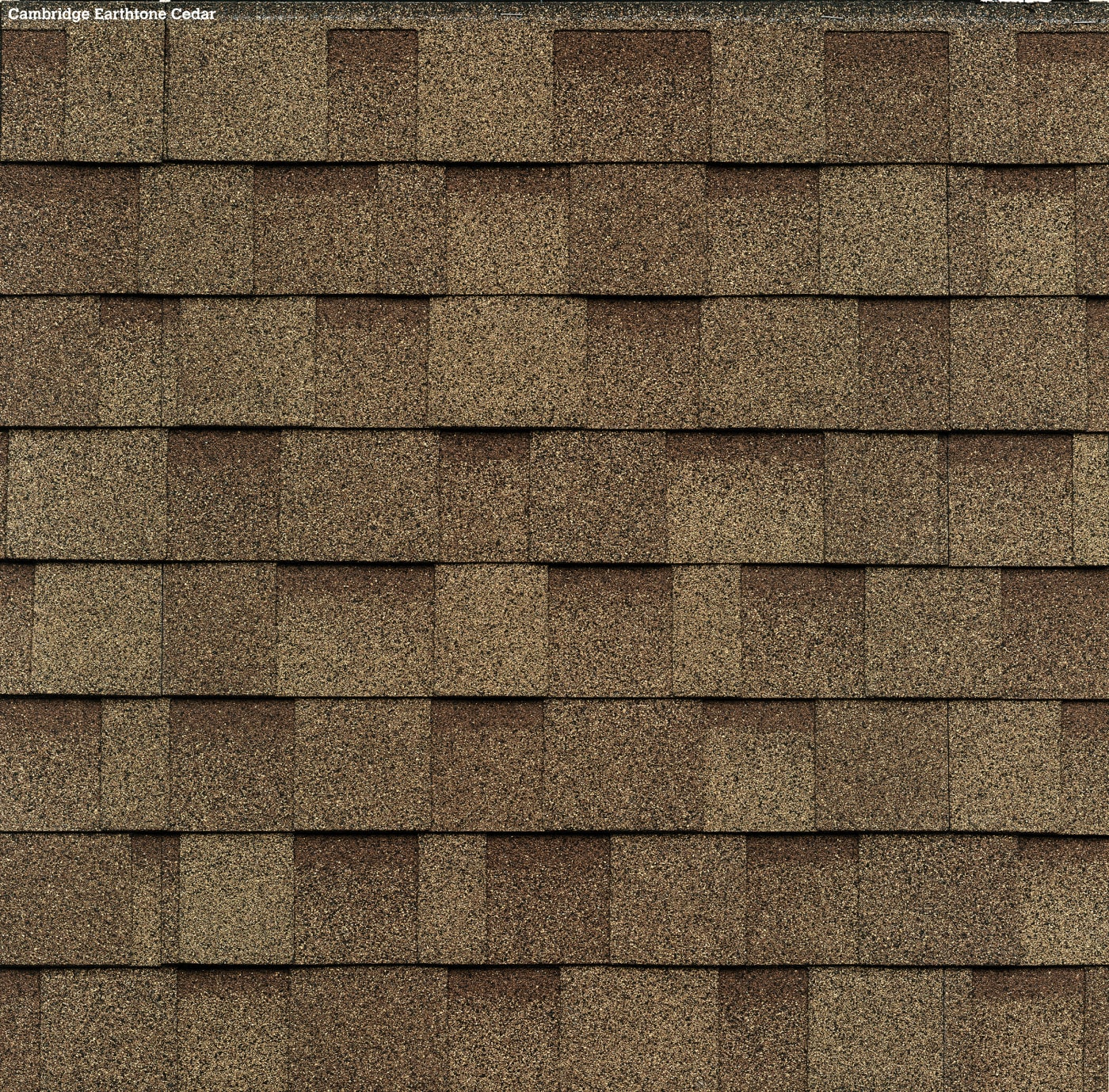 Brown asphalt shingles, reminiscent of Earthtone Cedar, are arranged in a uniform pattern on the Cambridge roof.