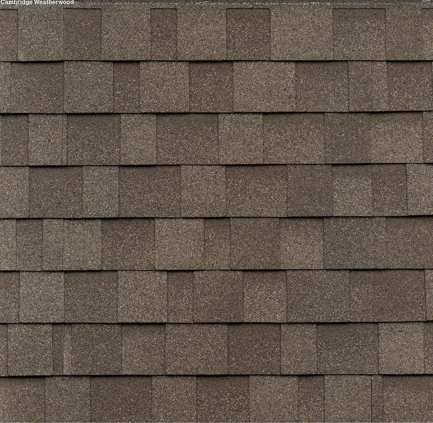 Close-up of a brown asphalt shingle roof in Weatherwood, showcasing a textured, repeating pattern that mirrors the refined elegance of Dynasty Cool Plus.