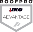 Logo featuring the text "Roofpro IKO Advantage" with a stylized shield design.