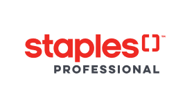 Staples Professional logo in red and black text, with a stylized red block design beside the word 