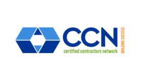 Logo with a blue geometric hexagonal shape on the left and the text 