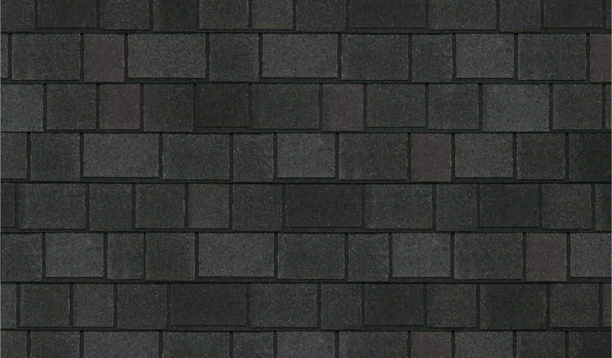 Close-up of a dark gray asphalt shingle roof showcasing the refined elegance of the Royal Estate collection, with a uniform pattern reminiscent of Shadow Slate.