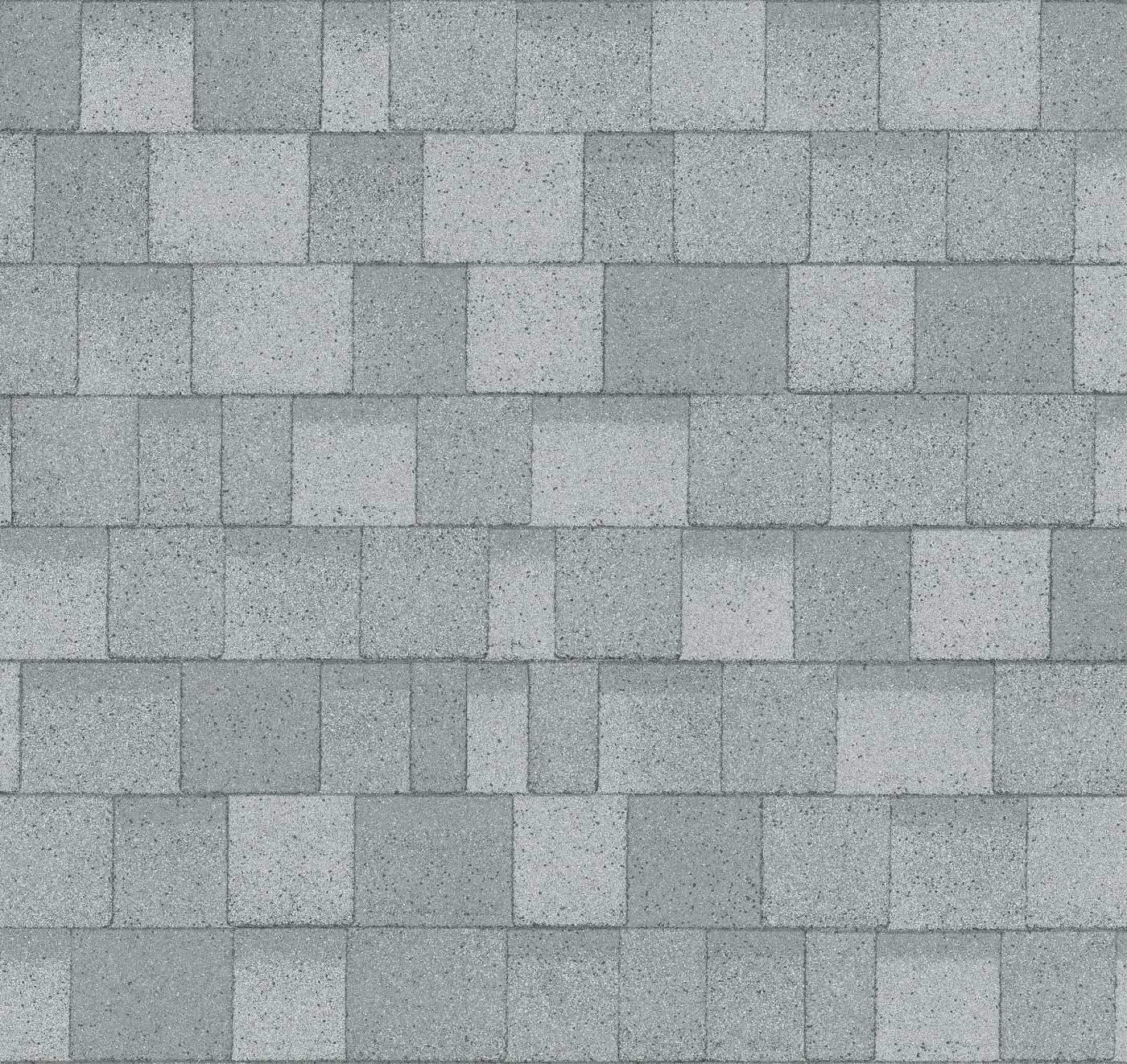 Pebble Grey asphalt shingles are arranged in a repetitive, overlapping pattern, offering a refined touch.