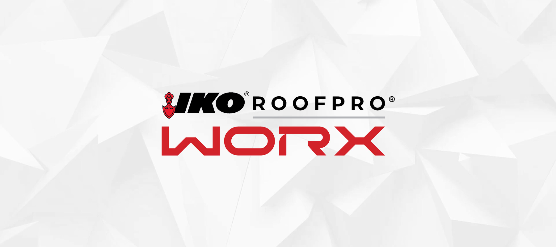 IKO Roof Pro Worx logo on a geometric white background.